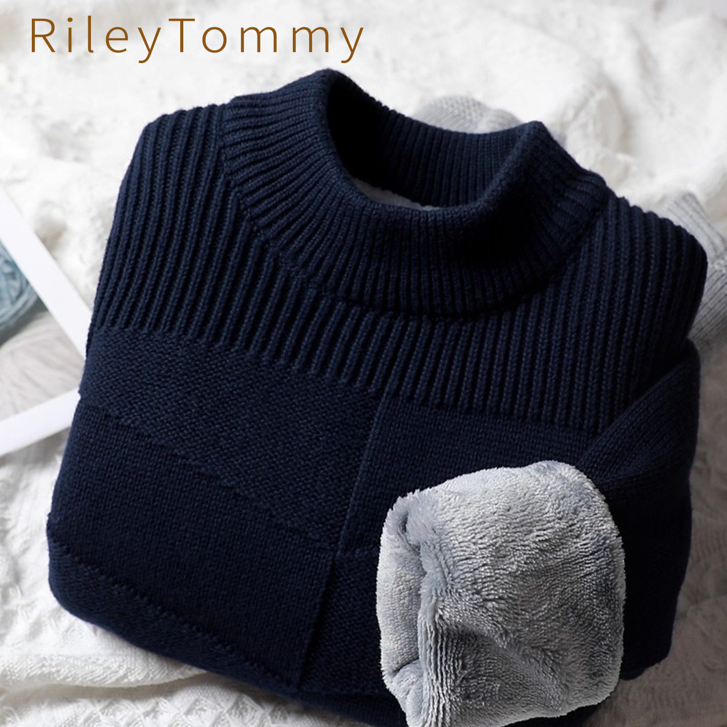英国Riley Tommy男童冬季毛衣加绒加厚毛衣半高领针织衫保暖毛衣