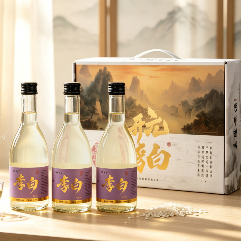 开元李白6度气泡米酒370ml*3瓶礼盒装襄阳特产黄酒伴手礼礼盒