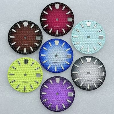 新款日志梯形钉有纹表盘配件 表盘直径：28.5mm 适配NH35机芯