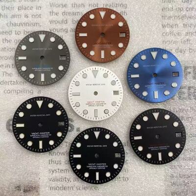 28.5mm灰游艇改装表盘字面 适合装NH35机芯 冰蓝夜光 白金游艇