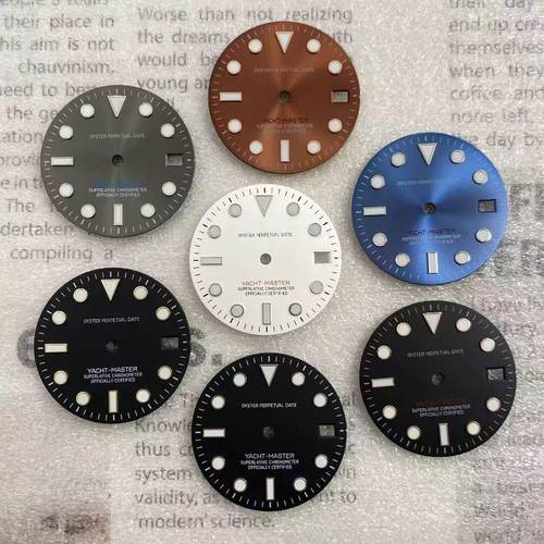 28.5mm灰游艇改装表盘字面 适合装NH35机芯 冰蓝夜光 白金游艇