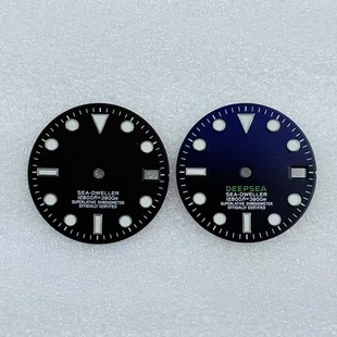 手表配件新款渐变色水鬼表盘绿夜光装配NH35机芯 表盘直径28.5mm