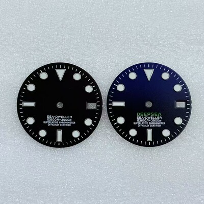 手表配件新款渐变色水鬼表盘绿夜光装配NH35机芯 表盘直径28.5mm