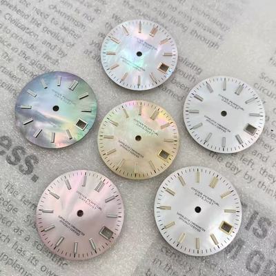 珍珠贝母表盘改装配件28.5mm 条钉字面适装nh35机芯 绿夜光