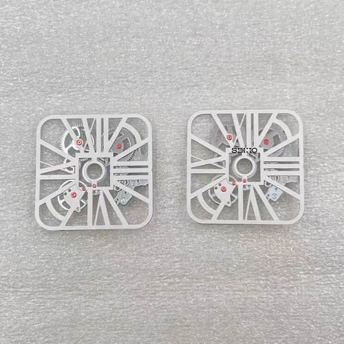 新款方形镂空表盘个性字面无夜光适装NH70机芯NH38机26.9X26.9mm