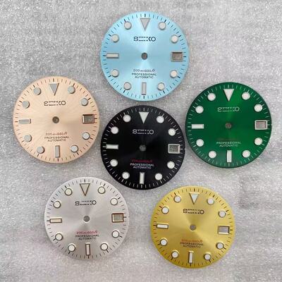 水鬼NH35表盘28.5mm太阳纹绿夜光改装字面适合装NH35机芯冰蓝夜光