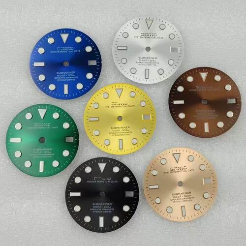 NH35表盘SUB水鬼改装字面绿夜光机械手表NH36潜水表配件28.5mm