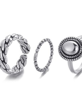 Vintage metal ring set 3-piece chain opening ring 戒指3件套