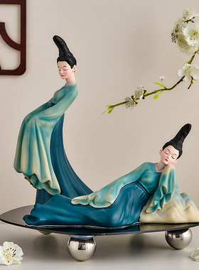 只此青绿古风仕女文创摆件新中式家居客厅电视酒柜装饰品乔迁礼物