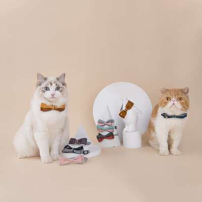 极速New Adjustable Pet Collar Double Bow Colorblock Dog Coll