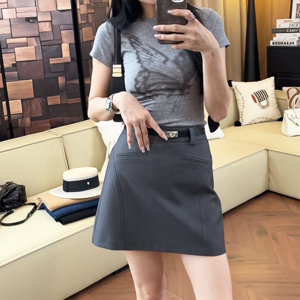 【一比Eby】港风短款灰西装裙子春夏半裙灰色半身裙短裙女241758#