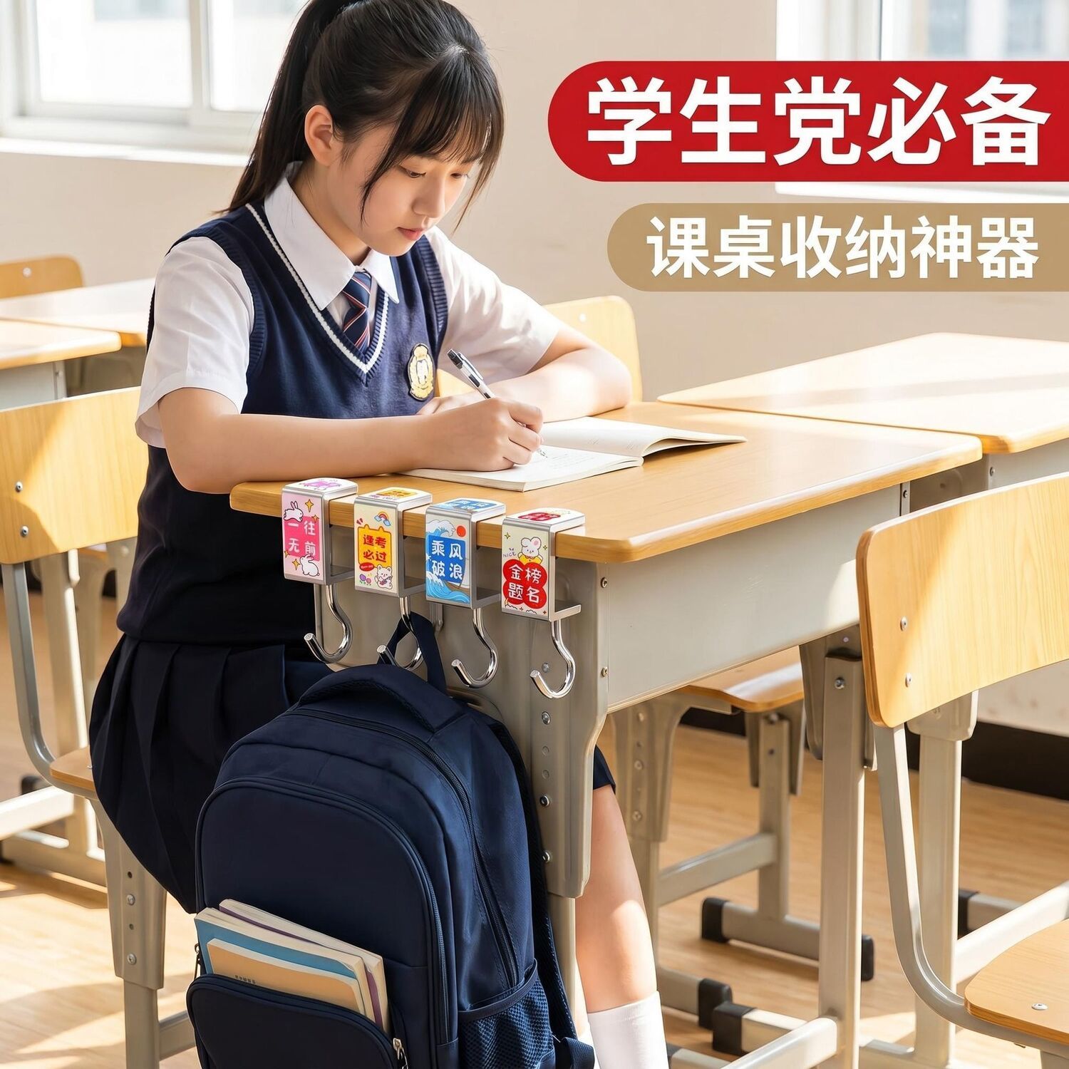 课桌挂钩可调式桌面挂钩宿舍学生挂钩放书包办书桌免打孔桌面挂钩