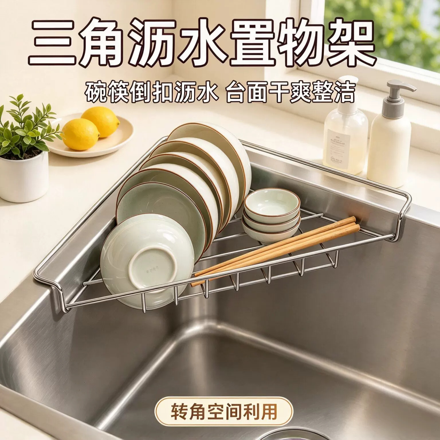 不锈钢水槽沥水架厨房三角抹布置物架水龙头洗菜池洗碗蔬果收纳架