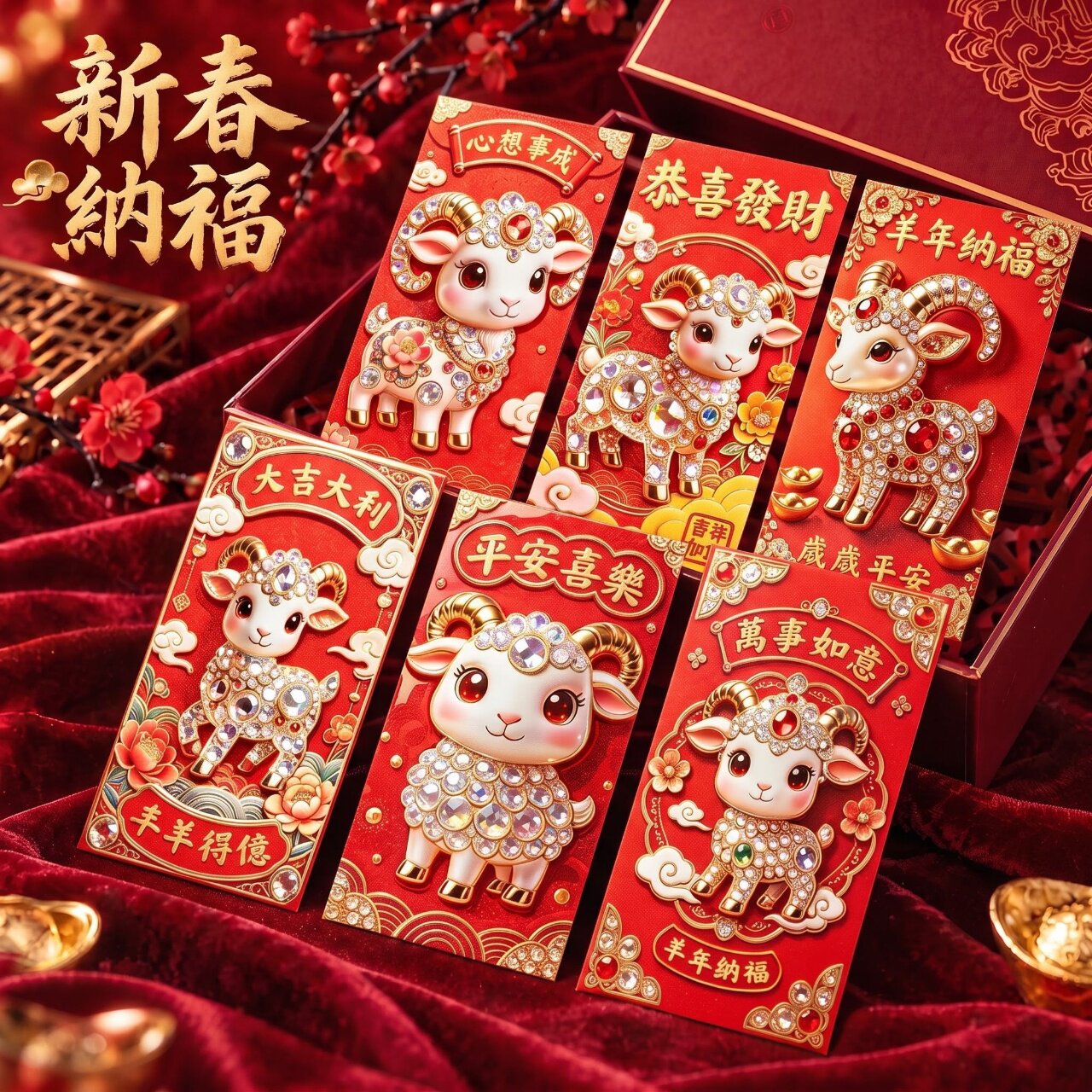 高颜值新款2027羊年新年红包高档彩印立体视觉钻石小羊创意利是封