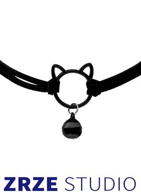 黑色铃铛小猫咪皮绳项链女甜酷辣妹暗黑风颈链choker个性纯欲