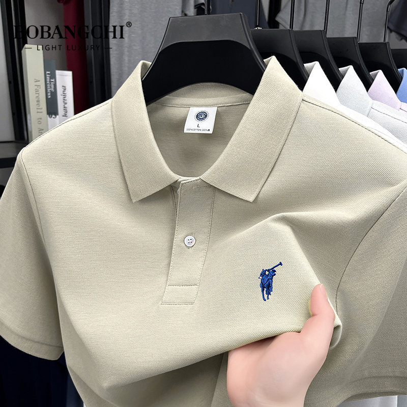 男士棉质短袖t恤男士2026新款翻领刺绣polo衫透气吸汗休闲上衣服
