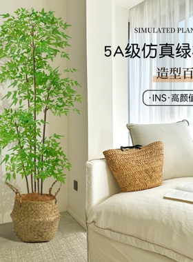 好货南天竹仿真绿植盆栽大型高端轻奢室内客厅造景落地摆件假花
