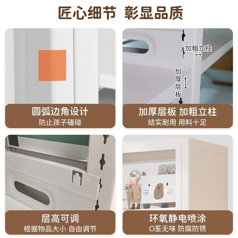 钢制图书馆书架收纳置物架落地简易柜子家用儿童学生客厅一体靠墙