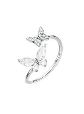 925蝴蝶戒指女尾戒小众设计感轻奢食指戒素圈开口戒