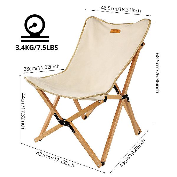 Outdoor Folding Wooden Chair, Canvas Thick Solid Wood