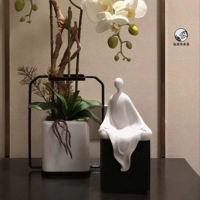 极速新中式禅意白色砂岩无相佛诗仙人物摆件样板间书柜玄关桌面装