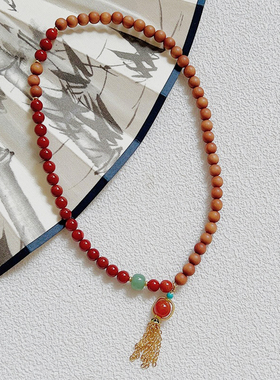 檀木手串女款南红玛瑙手錬串珠文玩檀香佛珠木质盘玩转运沉香复古