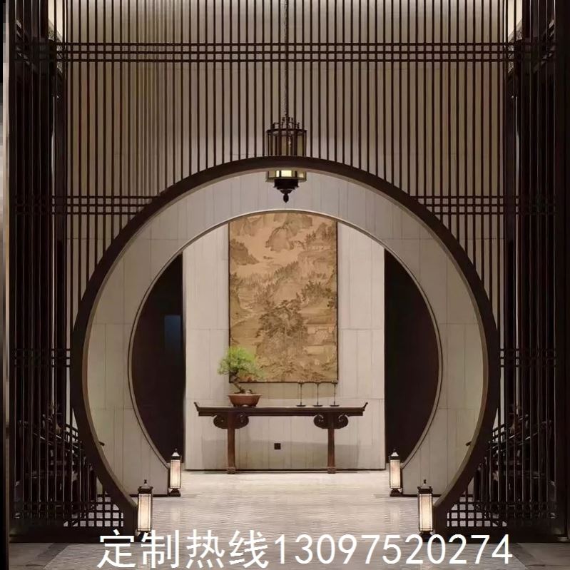 。月洞门实木东阳木雕隔断餐客厅背景墙花格中式装修落地罩仿古玄