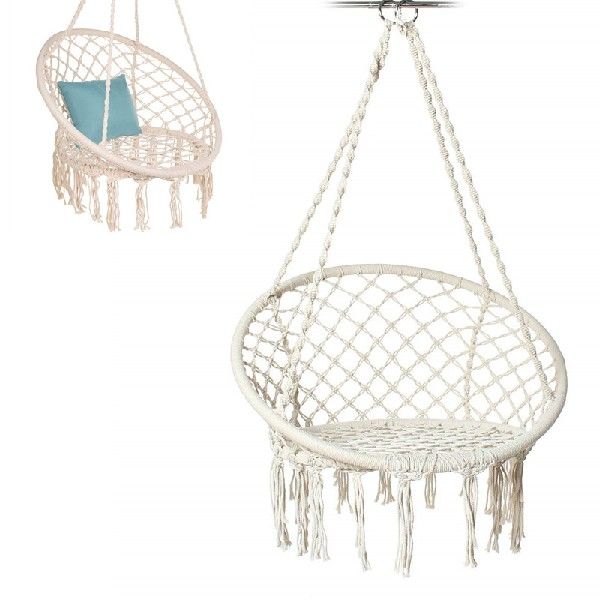 Safe Beige Hanging Hammock Chair Swing Rope Outdoor Indoor