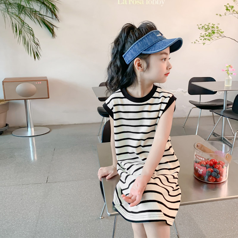 条纹连衣裙女童夏装2023新款网红儿童长裙夏天T恤裙夏季女孩洋气
