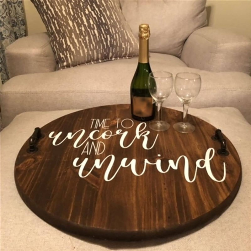 Circle Serving Tray Wooden Round Handle Tray Deli Plate Snac