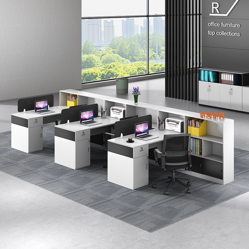 速发简脑屏风办公桌员员办公职工位电约桌工作高隔断财务桌7字型