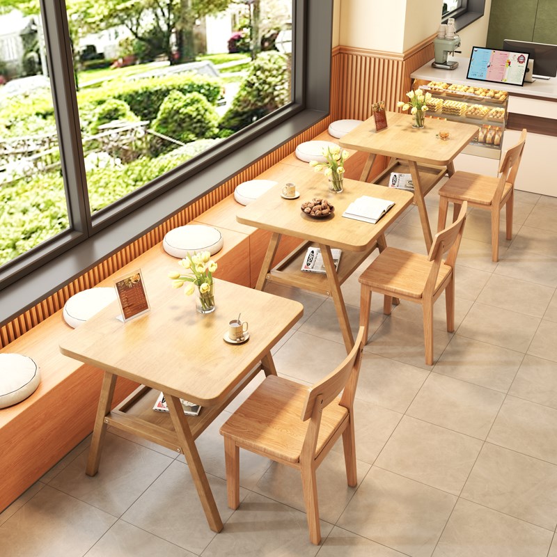 速发小户型餐桌合用实木椅桌二椅藤编桌一组家面包店奶茶店桌子洽