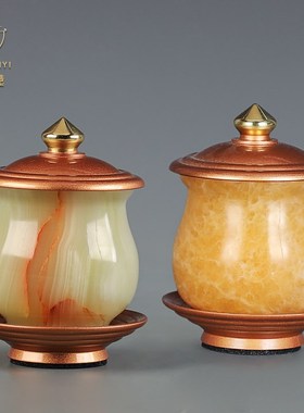 速发玉神供水杯纯铜供杯供佛杯净水杯供佛水杯道家石财像神圣水杯