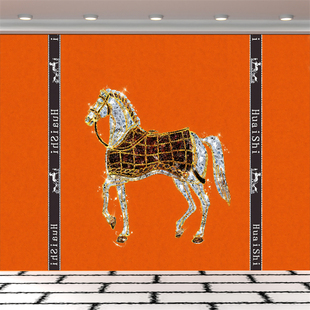 品牌直播间高清立体背景墙爱马仕橙色高端大气奢侈品主播服装包包鞋子卧室客厅布置装饰拍照3d立体主播背景