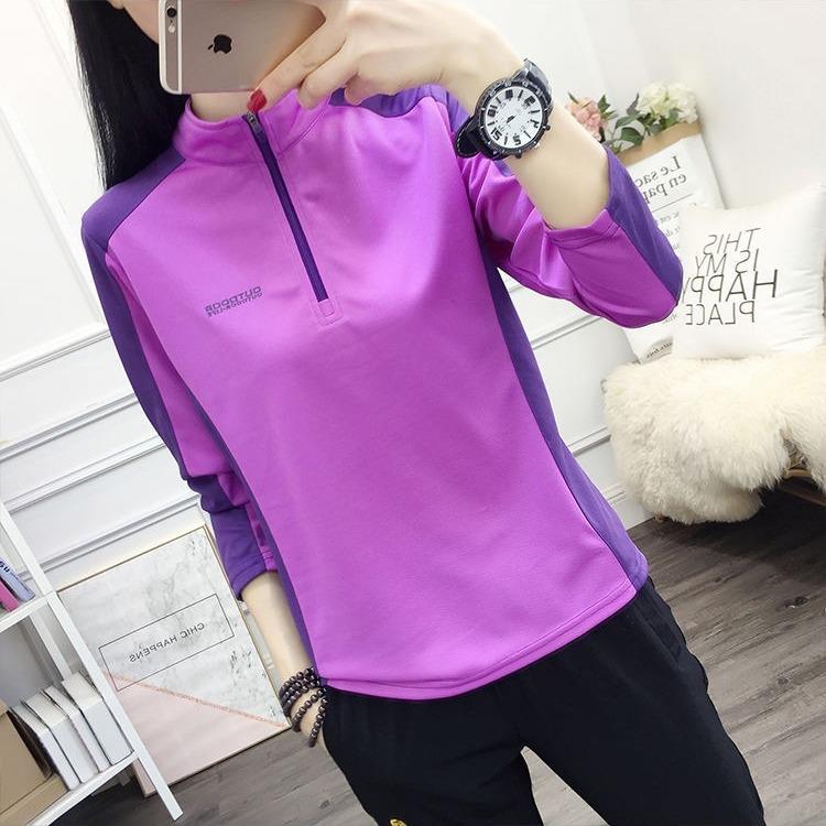韩版速干新款女装女长袖户外运动衫修身透气登山跑步快干衣大码夏