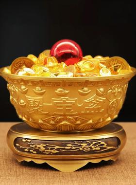 纯黄铜五福临门莲花聚宝盆铜碗家用客厅店铺办公室开业礼品工艺品