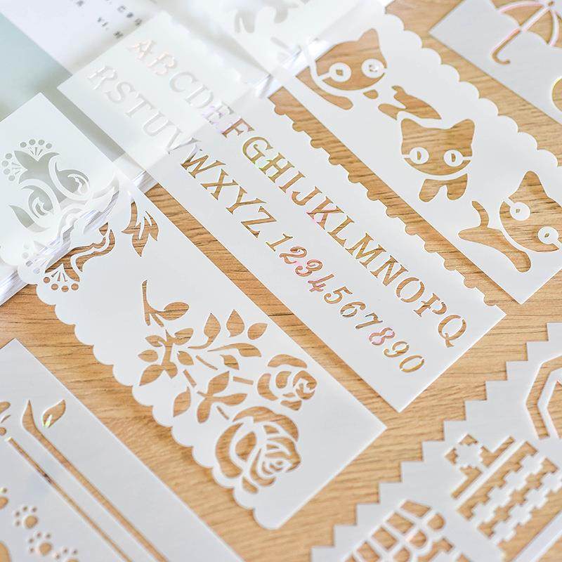 手帐画尺镂空花边尺 儿童手抄报填色模板 长条系列16款18.5X5.5cm