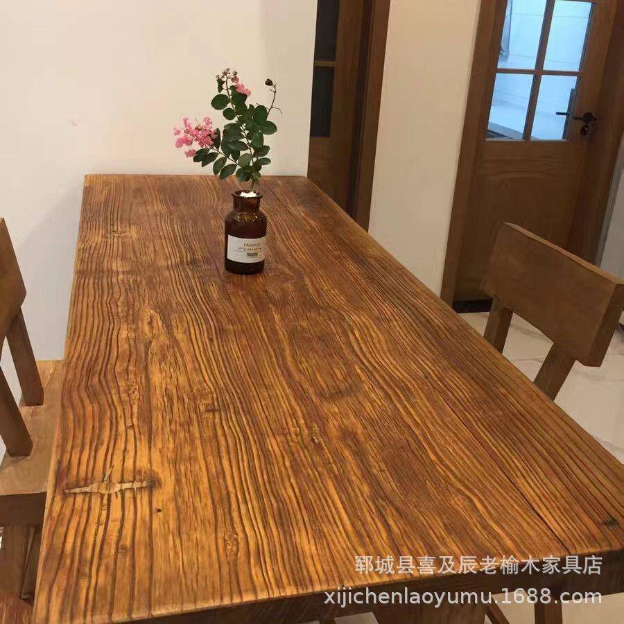 定制老榆木方桌实木茶桌旧门板桌实木复古桌围炉桌长条凳厂家