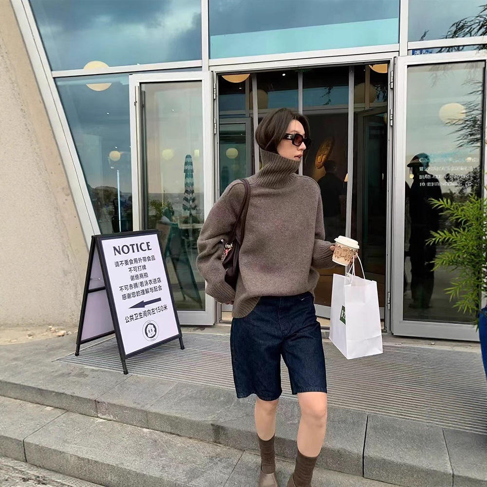 美利奴纯羊毛衫毛衣女秋冬堆堆领