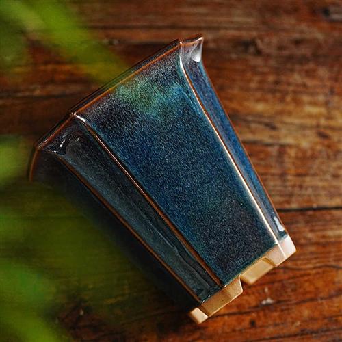 轻奢 秦夕洪金兔8号 海鼠釉四方抽角紫砂花盆 名家盆 兰花 松柏盆