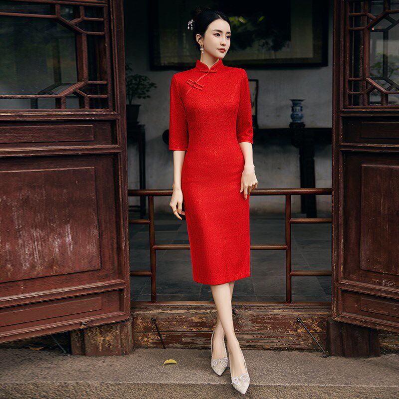 极速礼仪旗袍迎宾服颁奖礼服中国红外嫁女回娘家服装女中长款秋冬