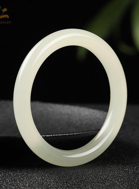 手镯圆条青白玉款女玉镯子玉石天然和田阿富汗玉镯羊脂新疆细美人