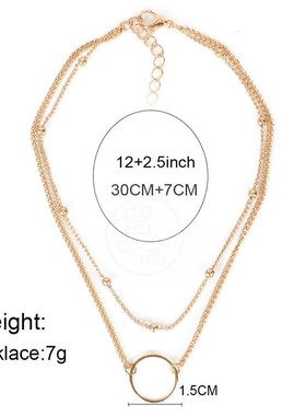 。Round bead chain metal necklace simple alloy Circle Pendan
