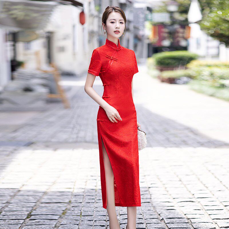 极速中国红旗袍颁奖礼仪小姐礼服2025新款迎宾服外嫁女回娘家服装