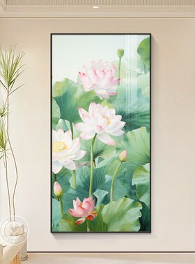 好货新中式荷花玄关装饰画进门入户挂画楼梯过道拐角走廊尽头莲花