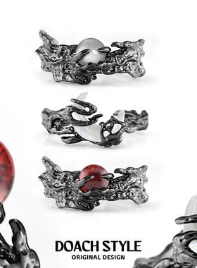 红日白月情侣对戒纯银戒指女小众设计轻奢高级感520送女朋友礼物