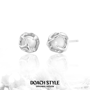 DOACH 白玛瑙s925纯银养耳洞耳钉男款轻奢高级感气质小巧耳饰女
