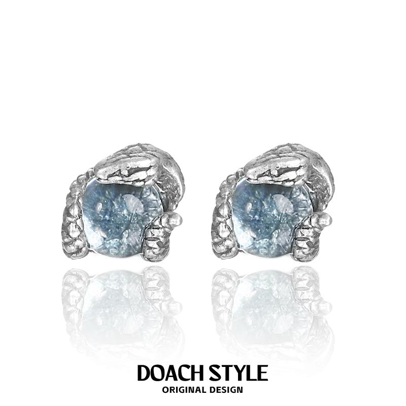 DOACH蓝色灵蛇做旧复古耳饰纯银