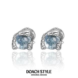 DOACH S925纯银耳钉女潮蓝色灵蛇做旧复古耳饰小众独特养耳洞耳环