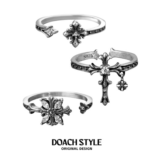 DOACH纯银做旧鸢尾花十字架戒指